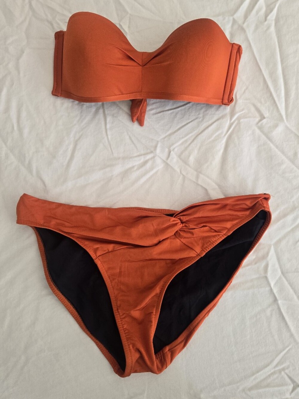 Strapless Orange Bandeau Bikini Set with Twist Detail